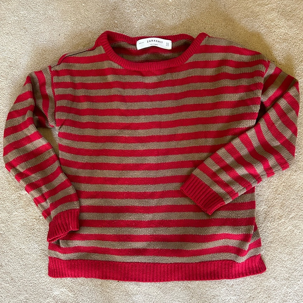 Zaraknit sweater Red/Tan stripes Sz M